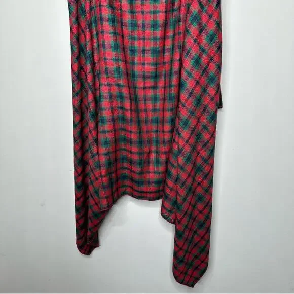 Stylish Red & Green Plaid Open Cardigan Vest - Picture 8 of 9